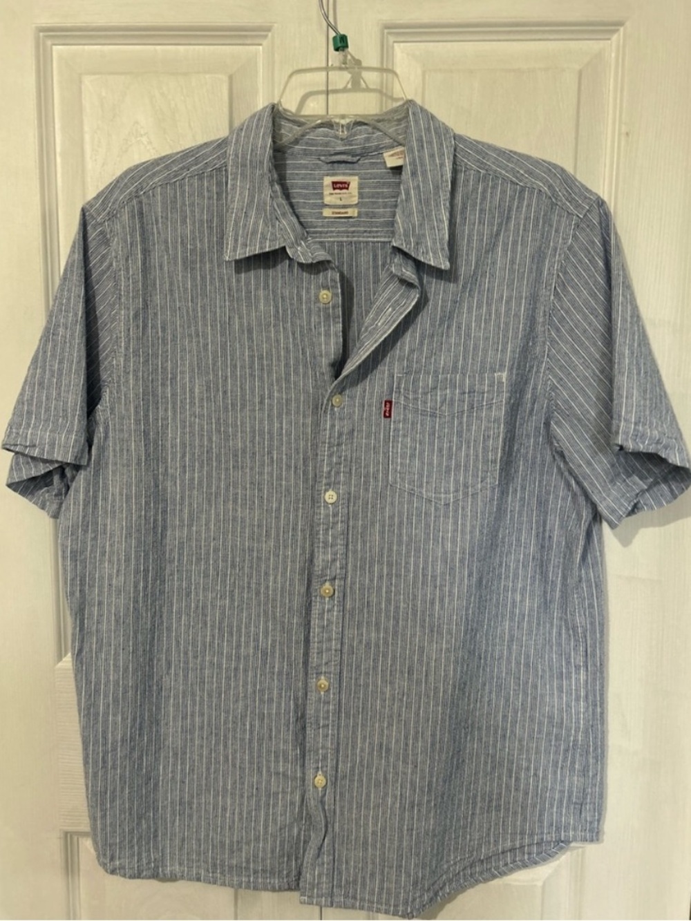 Levi's Blue Casual Button Down Shirt with Pinstripes size L